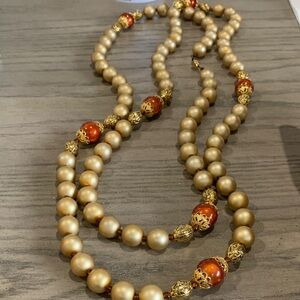 Elegant Gold and Orange Beaded Necklace